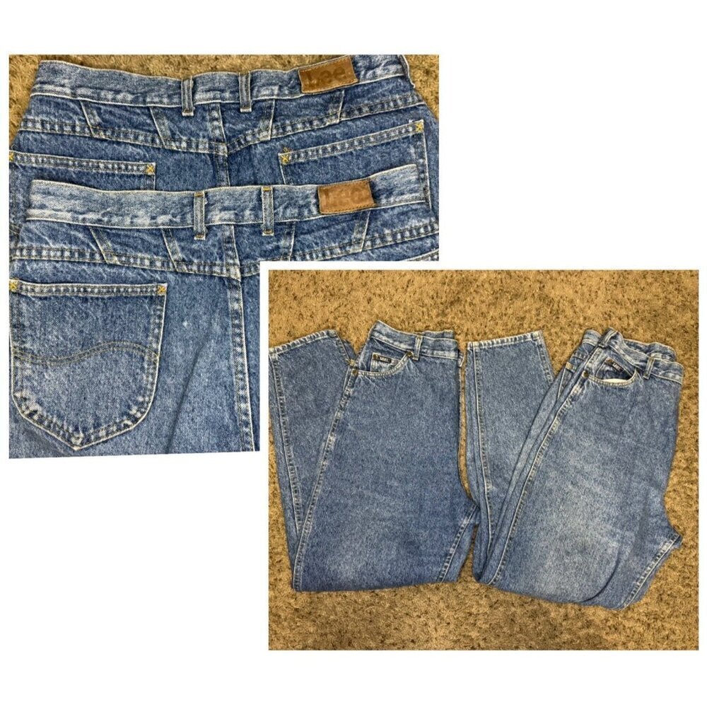 VINTAGE LEE Official Mom Jeans Light Acid Wash Pleated Lot Of 2 Sz 16M 32x29